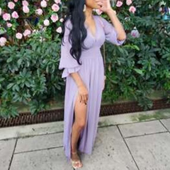 Boho purple shirred waist wrap hem maxi dress - Picture 7 of 10